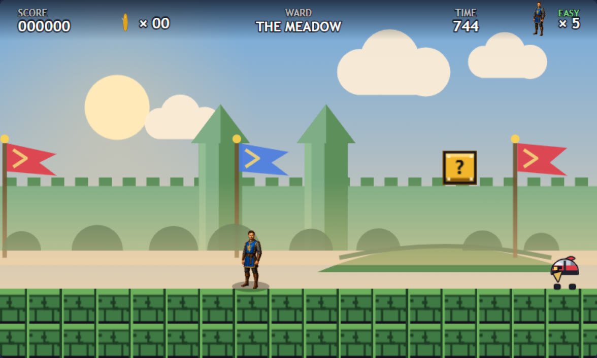 Rowan&rsquo;s knight exploring the Castle Quest meadow