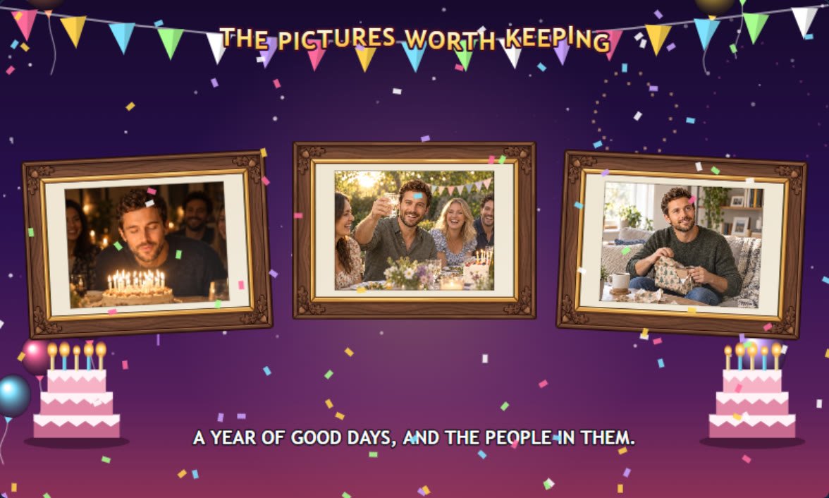 A framed prize photograph in the Castle Quest birthday demo