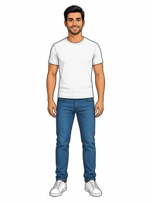 T-shirt and jeans, drawn on an invented man