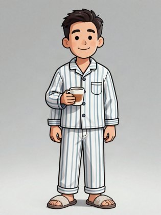 Pyjamas and slippers, drawn on an invented man