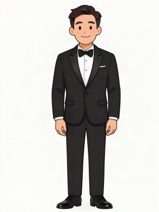 Black tuxedo, drawn on an invented man