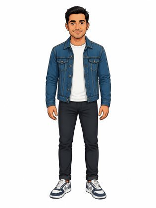 Denim jacket, drawn on an invented man
