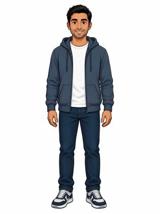 Hoodie and jeans, drawn on an invented man