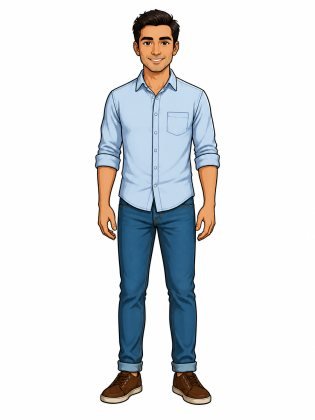 Shirt and jeans, drawn on an invented man