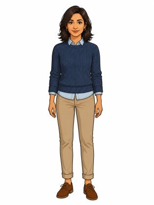 Jumper and chinos, drawn on an invented woman