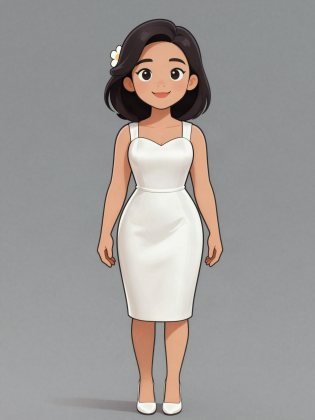 Short white dress, drawn on an invented woman