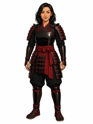 Samurai armour, drawn on an invented woman