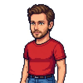 A man drawn in the pixel art style
