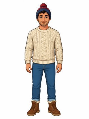 Cosy knitwear, drawn on an invented man
