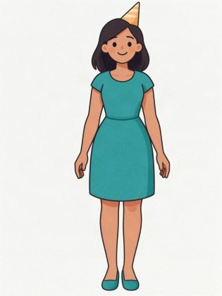 Party dress, drawn on an invented woman