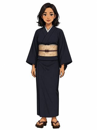 Dark kimono, drawn on an invented woman