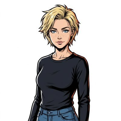 A woman drawn in the shonen ink style