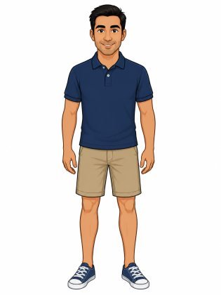 Polo and shorts, drawn on an invented man