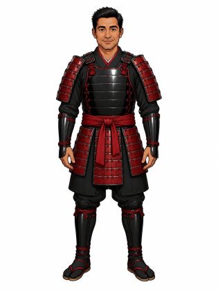 Samurai armour, drawn on an invented man