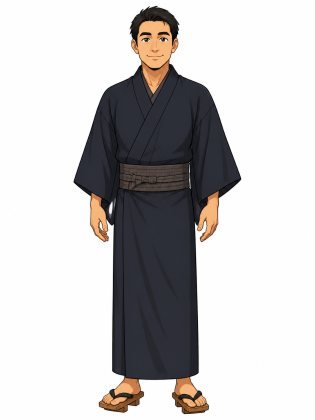 Dark kimono, drawn on an invented man