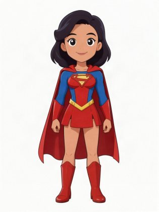 Superhero cape, drawn on an invented woman