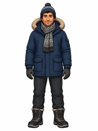 Winter coat, drawn on an invented man
