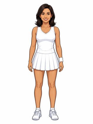 Tennis whites, drawn on an invented woman
