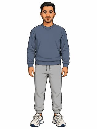 Sweatshirt and joggers, drawn on an invented man