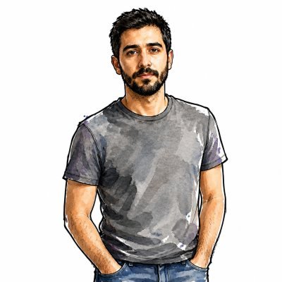 A man drawn in the watercolour splash style