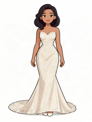 Lace mermaid gown, drawn on an invented woman