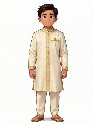 Embroidered sherwani, drawn on an invented man