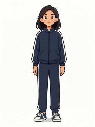 Tracksuit, drawn on an invented woman