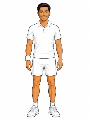 Tennis whites, drawn on an invented man