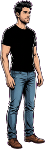 The man above, drawn full length at the size the game draws him