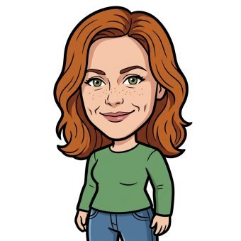 A woman drawn in the chunky mascot style