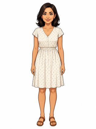 Summer dress, drawn on an invented woman