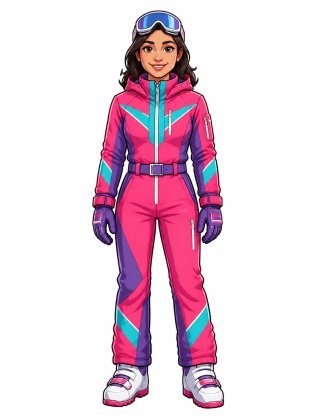Ski suit, drawn on an invented woman