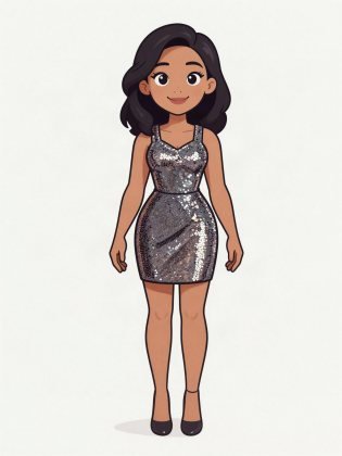 Sparkly dress, drawn on an invented woman
