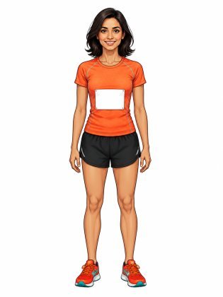 Running kit, drawn on an invented woman