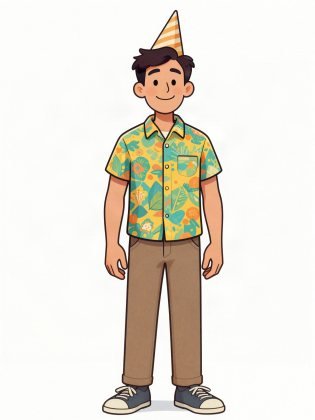 Party shirt, drawn on an invented man