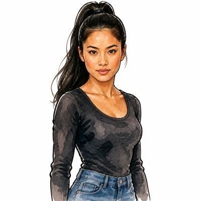 A woman drawn in the watercolour splash style