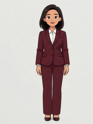 Sharp suit, your colour, drawn on an invented woman