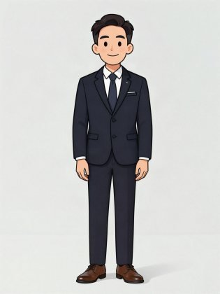 Classic dark suit, drawn on an invented man