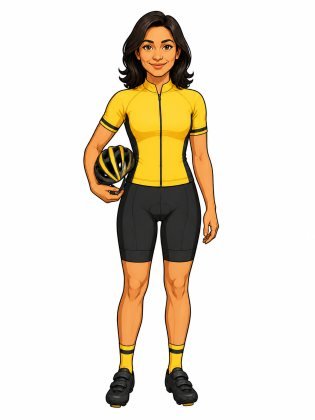 Cycling, drawn on an invented woman