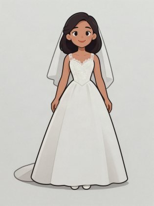 Classic white gown, drawn on an invented woman